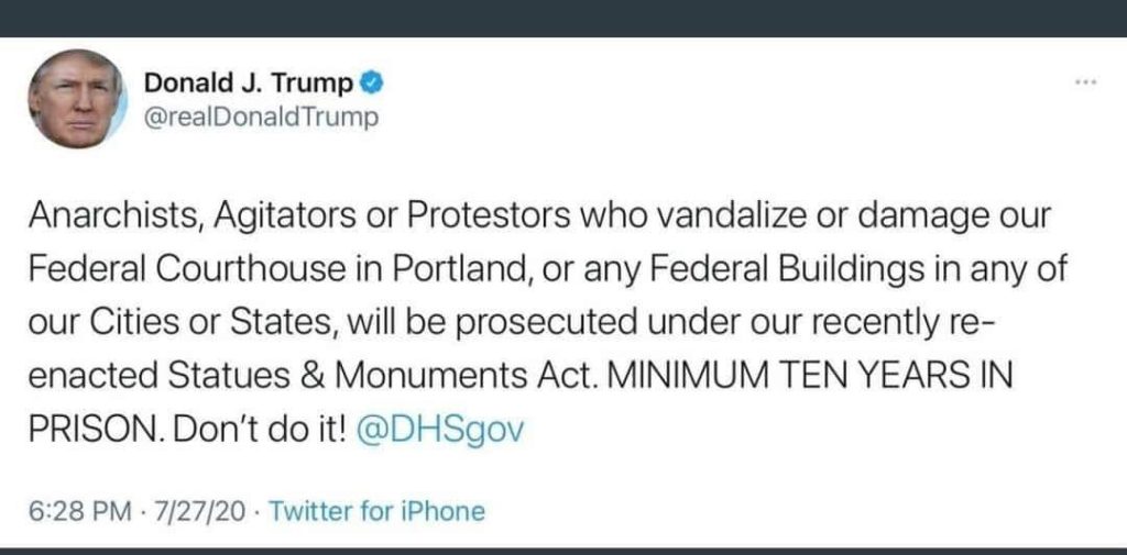 Trump Says Rioters Go to Jail 2020