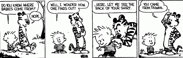 calvin and hobbes cartoon on where babies come from